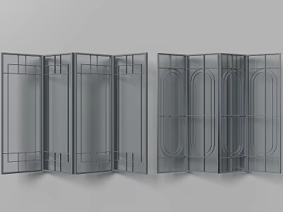 Modern Folding Room Divider Screen With Geometric Metal Frame And Grid Design 3d model