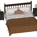Double Bed with Brown Headboard White Sheets Brown Blanket and Black Bedside Tables Lamp