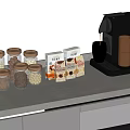 Modern Kitchen Counter With Coffee Machine Storage Jars Coffee Cups And Packaged Snacks 3d model
