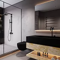 Modern Bathroom Interior Design With Glass Shower Enclosure And Black Vanity Mirror