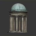 Classical Historical Architectural Structure With Green Dome And Ornate Stone Columns