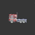 Red and Blue Toy Truck with Two Smokestacks and Autobot Logo