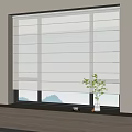 White Roman Blinds Covering Window With Mountain View And Windowsill Plants