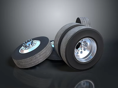 Stacked Car Tires With Silver Rims And Tread Patterns On Dark Surface 3d model