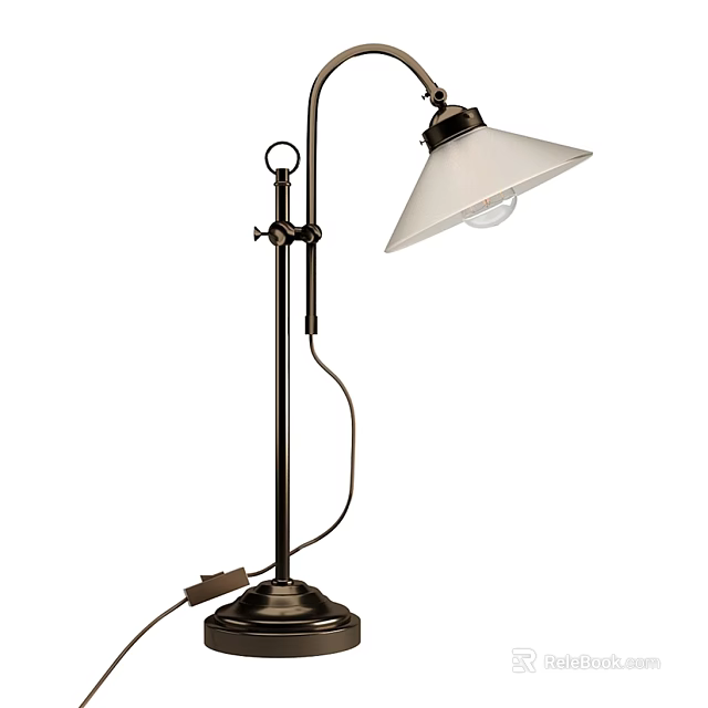 Industrial Style Table Lamp With Adjustable Arm Metal Base And White Shade 3d model 