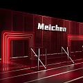 Meichen Brand Red Grid Wall Display With Neon Light Strips Geometric Frames And Shiny Floor