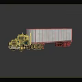 Teal And White Truck With Long White Trailer Multiple Wheels Reflection On Dark Surface 3d model