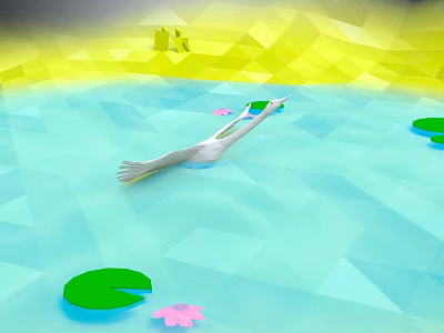 Natural Water Scene With Geometric Yellow Green Background Lily Pads And Pink Flowers 3d model