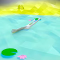 Natural Water Scene With Geometric Yellow Green Background Lily Pads And Pink Flowers
