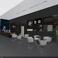 Modern Lounge Area Design With White Chairs Round Tables And Large Windows