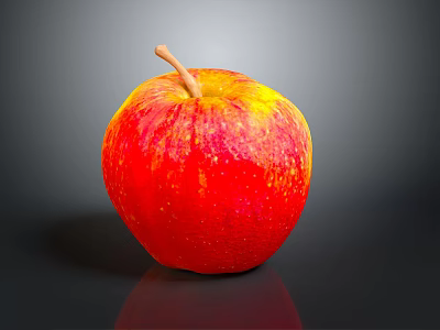 Fresh Ripe Red and Yellow Apple on Black Background with Reflection 3d model