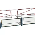 Sturdy Metal Railings With Red White Horizontal Bars And Grid Design Features
