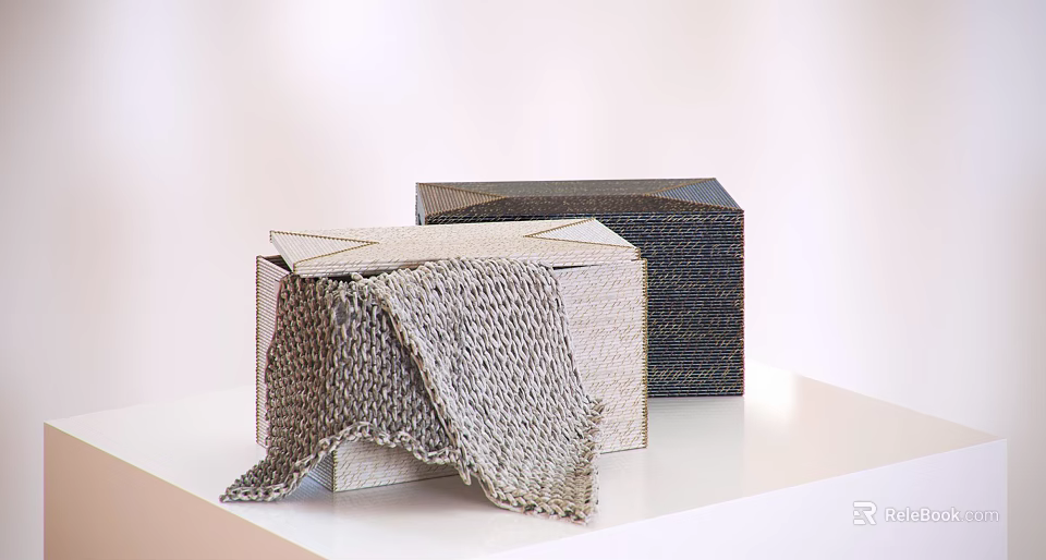 Decorative Ornament Set With Woven Detail Gray Black Box Shapes On White Surface 3d model 