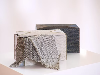 Decorative Ornament Set With Woven Detail Gray Black Box Shapes On White Surface 3d model