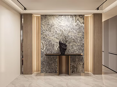 Modern Foyer Corridor With Textured Wall And Wooden Details 3d model