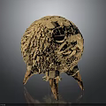 Wooden Mythical Creature Sculpture With Spherical Scaly Textured Surface Circular Protrusions Eye And Spiked Legs