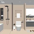 Modern Bathroom Interior Design With Bathtub Shower Toilet Vanity Mirror And Towel Rack