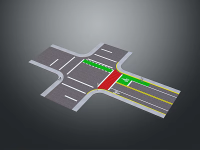 3D Model of Road Intersection With Colored Traffic Markings and Lanes 3d model