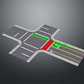 3D Model of Road Intersection With Colored Traffic Markings and Lanes