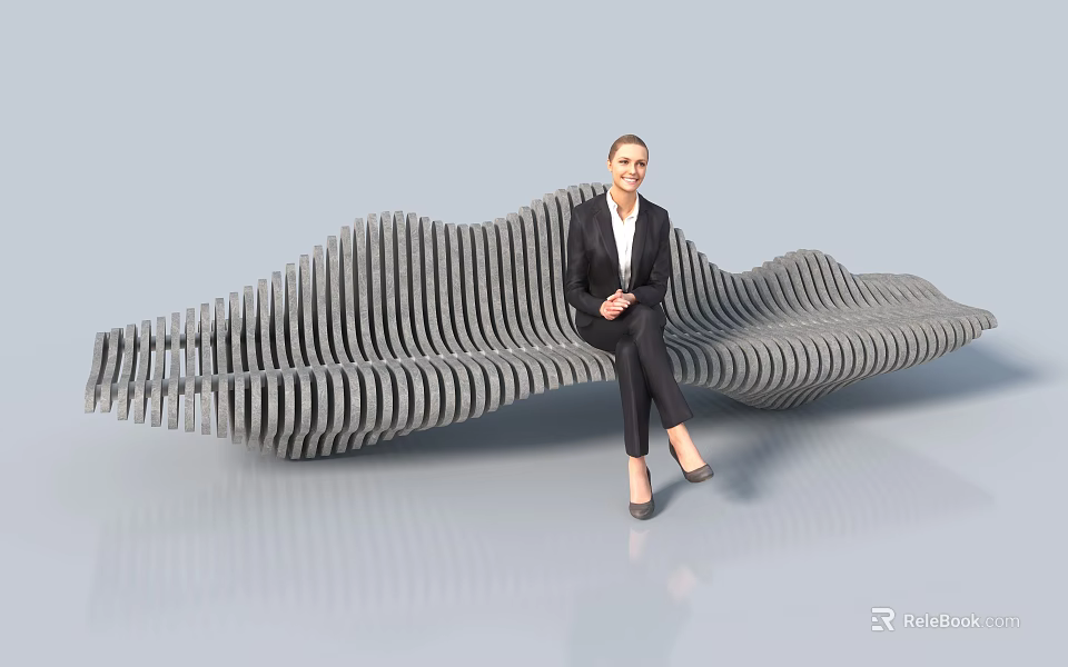 Elegant Modern Outdoor Sofa With Wavy Slatted Design And Unique Structure 3d model 