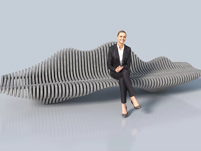 Elegant Modern Outdoor Sofa With Wavy Slatted Design And Unique Structure 3d model