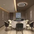 Elegant Private Dining Room Interior With Round Table Chairs And Decorative Paintings 3d model