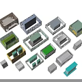Colorful Public Facilities Models With Various Designs Decorative Fences And Different Shaped Roofs