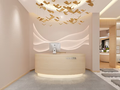 Luxury SPA Sauna Reception Area With Modern Design Butterfly Decorations And Soft Lighting 3d model