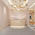 Luxury SPA Sauna Reception Area With Modern Design Butterfly Decorations And Soft Lighting