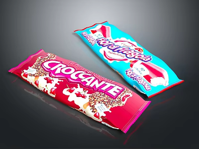 Red And Blue Croccante Chocolate Snack Packaging With Milk Illustrations And Chips 3d model