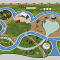 Aerial View Of Recreational Park With Maze Water Pool Curved Track And Playground Areas