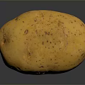 Fresh Single Yellow Potato with Brown Spots on Black Background 3d model