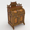 Vintage Wooden Cabinet With Carved Details Double Doors And Wheeled Base