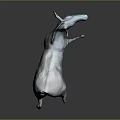 Gray Fantasy Creature With Blue Stripes Open Mouth And Red Tongue