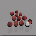 Red Lychee Fruits With White Pulp On Gray Reflective Surface 3d model