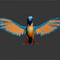 Flying Animal Kingfisher With Blue Head Orange Spread Wings Standing On Black Surface And Reflection