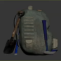 Practical Outdoor Living Supplies Including Green Backpack Blue Stool And Shovel