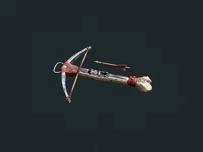 Traditional Crossbow Weapon Design With Bowstring Arrows And Wooden Grip Structure 3d model