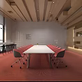 Public Office Space Interior With Wooden Walls Red Carpet Black Stools Plants And 2016