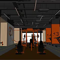 Modern Fitness Gym Interior With Treadmills Weight Machines And Yellow Flooring