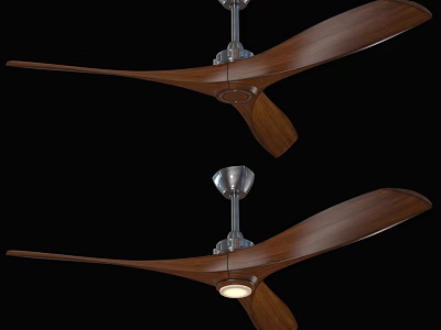Modern Air Conditioner Fan With Wooden Blades Metal Base And Light Design 3d model