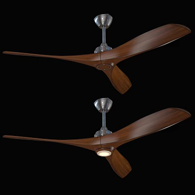 Modern Air Conditioner Fan With Wooden Blades Metal Base And Light Design 3d model