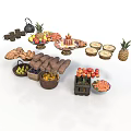Assorted Fresh Food Display With Fruits Bread Cake And Desserts