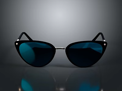 Stylish Cat Eye Black Frame Sunglasses With Dark Lenses And Metal Hinges 3d model