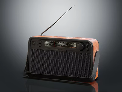 Vintage Radio Speaker with Wooden Casing Black Grille Antenna and Control Knobs 3d model