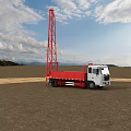 Red Functional Truck With Elevated Metal Rack For Field Work Operations 3d model