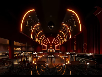 Neon Lit Modern Bar Interior With Arch Lighting 3d model