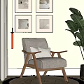Light Gray Armchair With Wooden Armrests And Cozy Living Room Decor