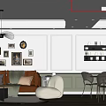 Modern Dining and Living Room Interior with Framed Art Clock Sofa Dining Table Chairs