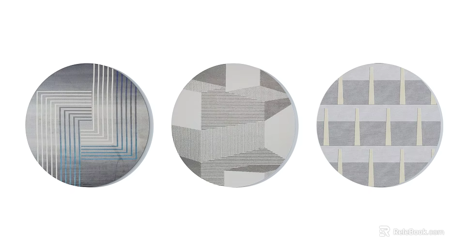 Three Round Rugs With Geometric Patterns In Gray And Blue Modern Design 3d model